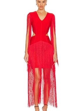 NWT Elliatt Red Fringe High-Low V-Neck Dress